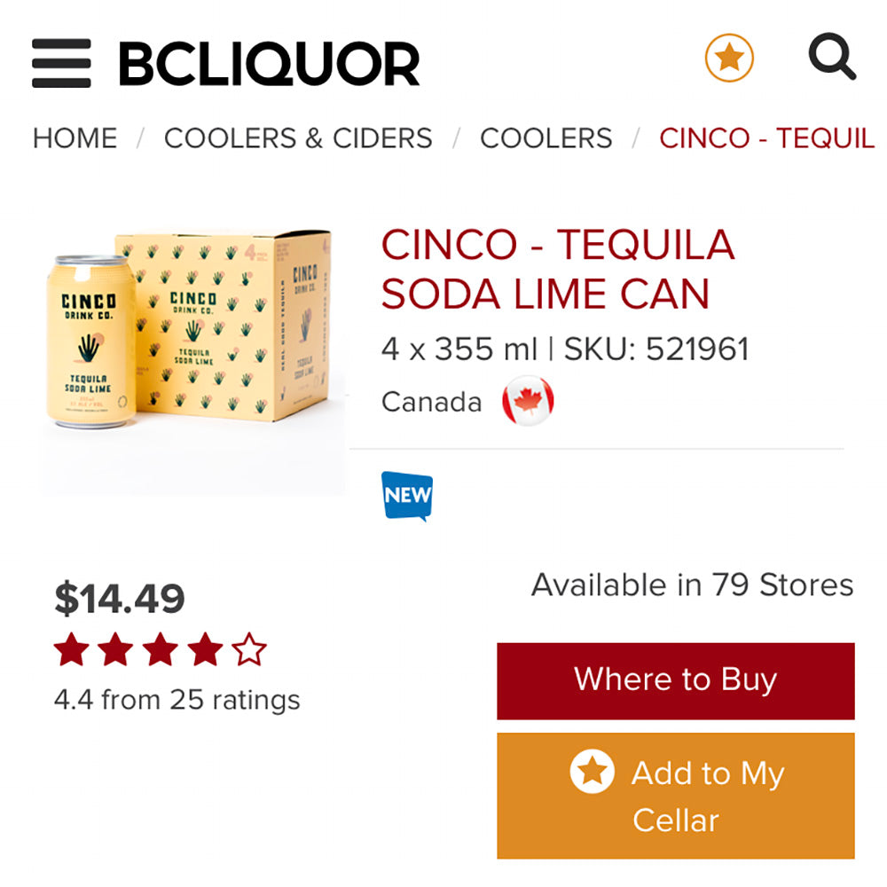 CINCO now available at BC Liquor Stores